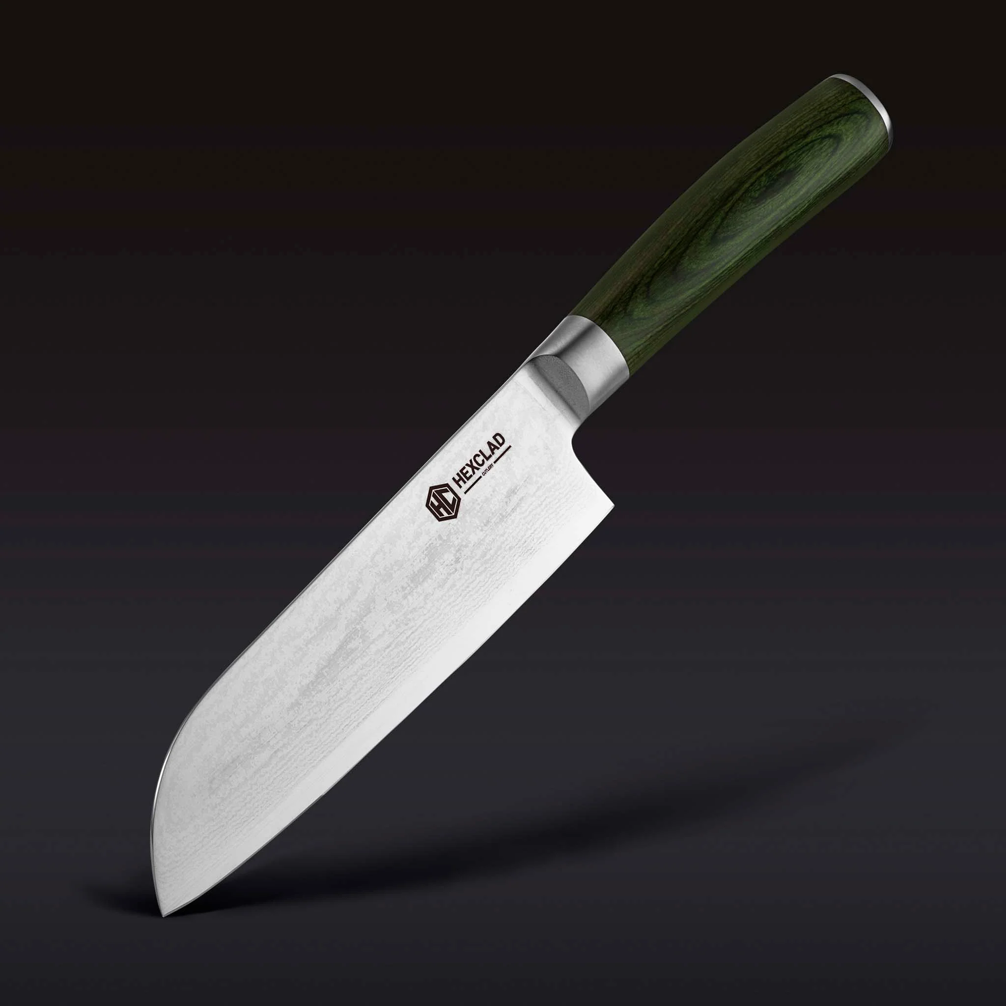 Damascus Steel Santoku Knife, 7" (Green)