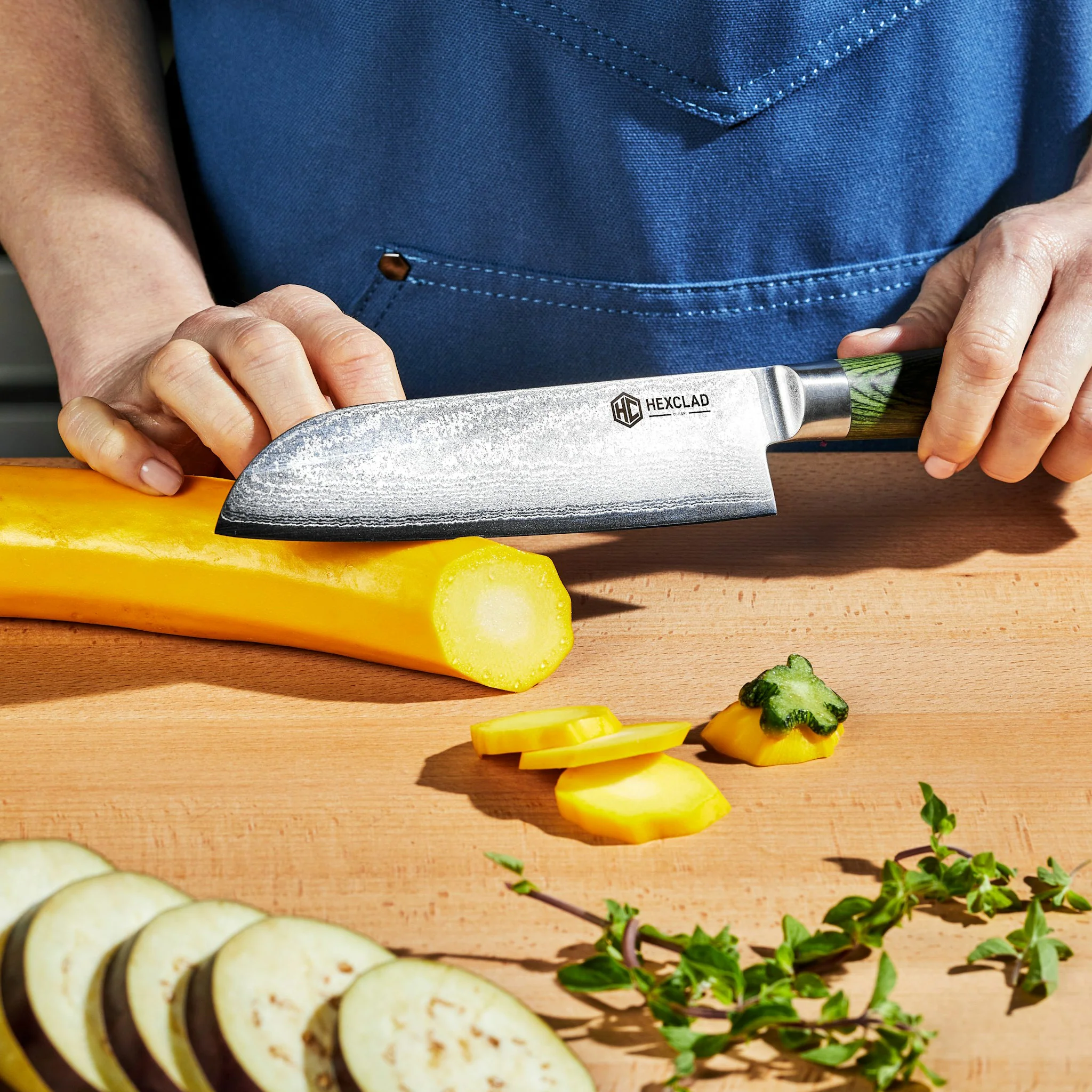 Damascus Steel Santoku Knife, 7" (Green) - Image 4