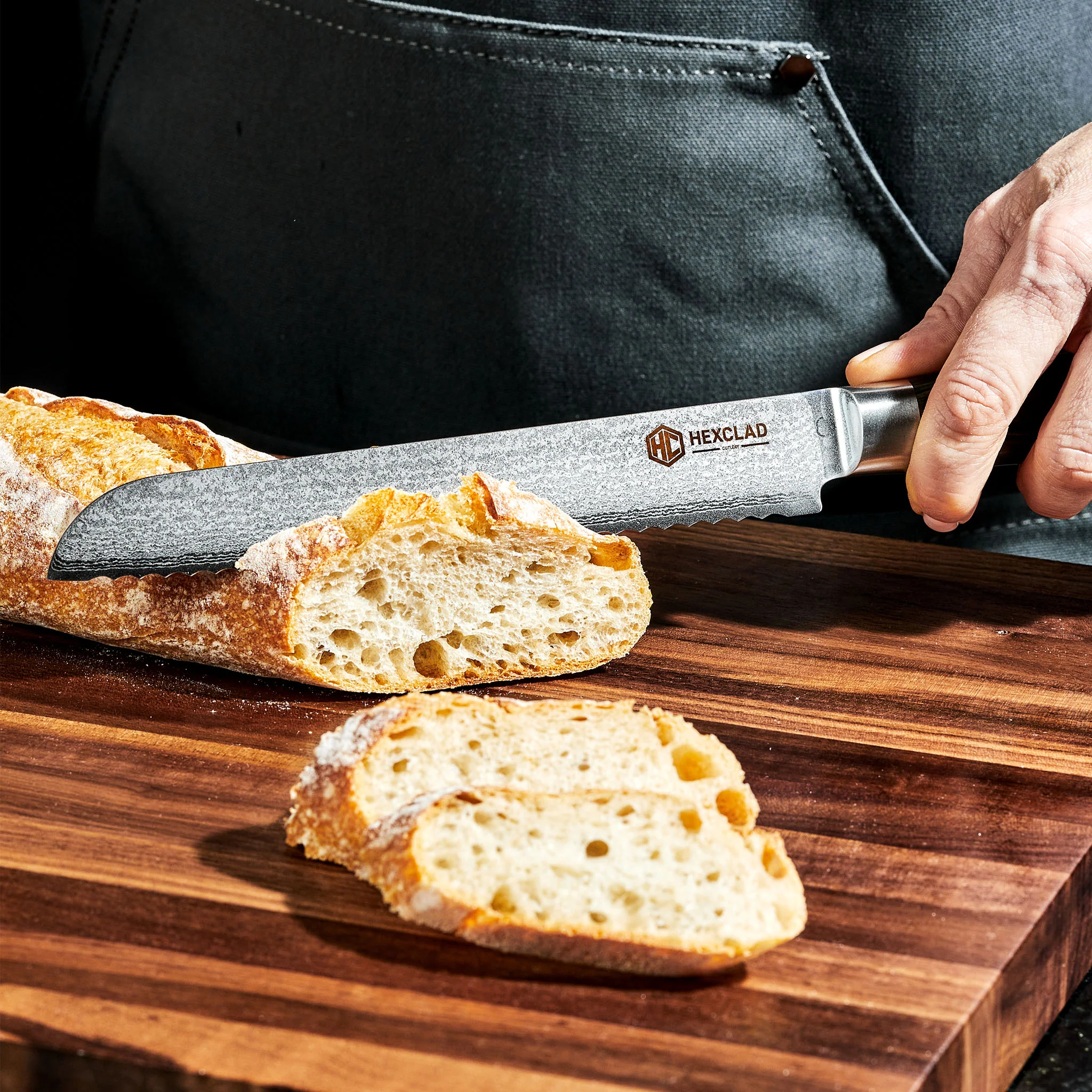 Damascus Steel Serrated Bread Knife, 8" (Green) - Image 4