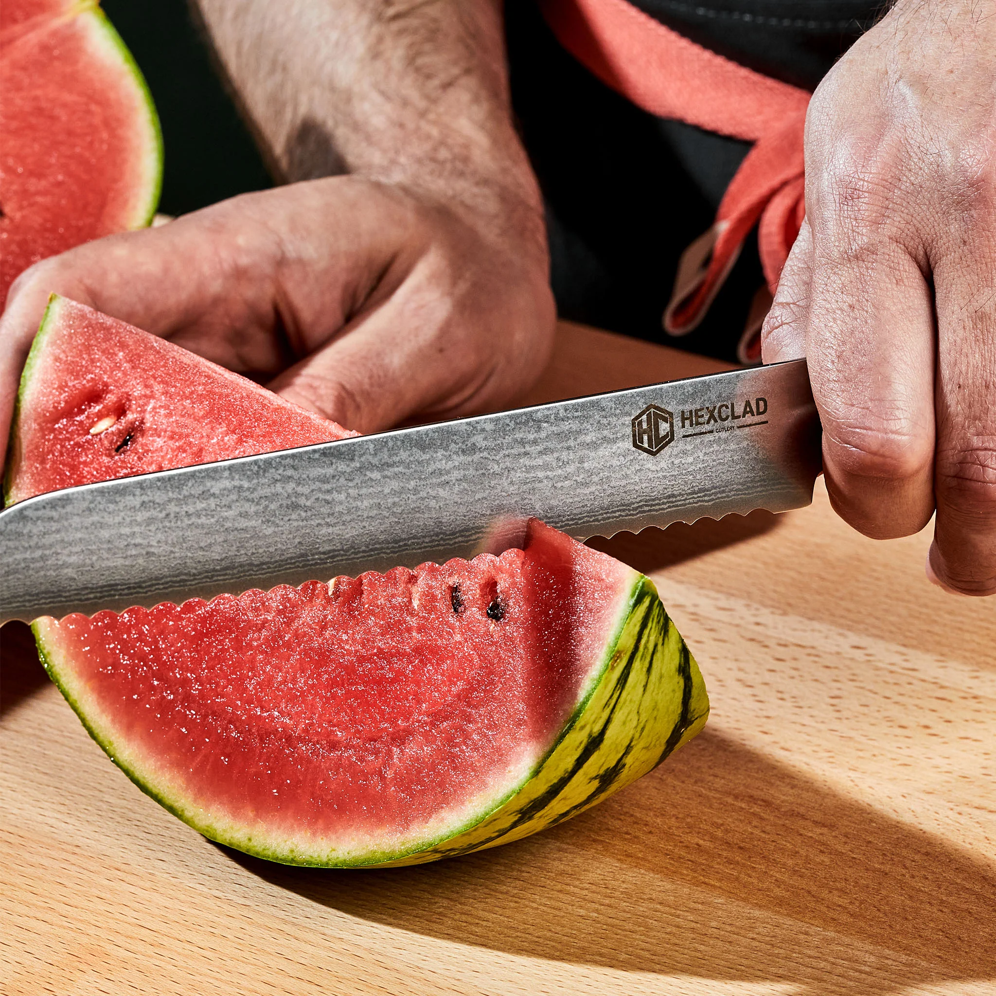 Damascus Steel Serrated Bread Knife, 8" (Green) - Image 5