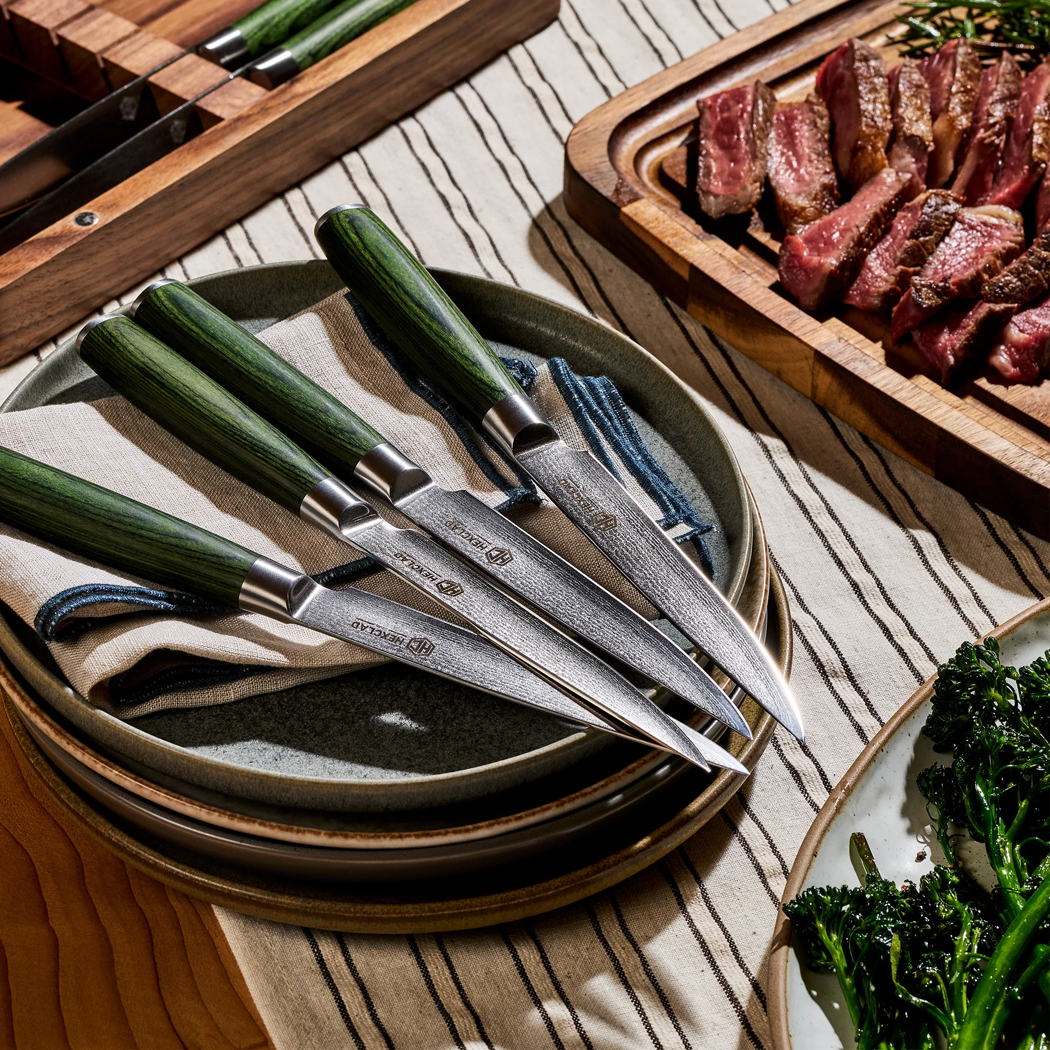 Damascus Steel Steak Knife Set, 8-pc (Green) - Image 2
