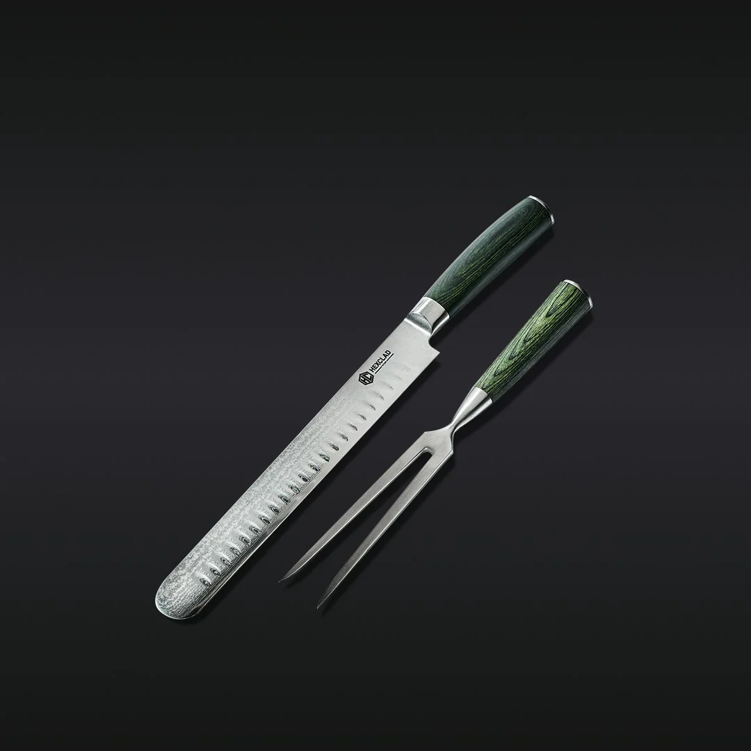 Damascus Steel Carving Set, 2-pc (Green)
