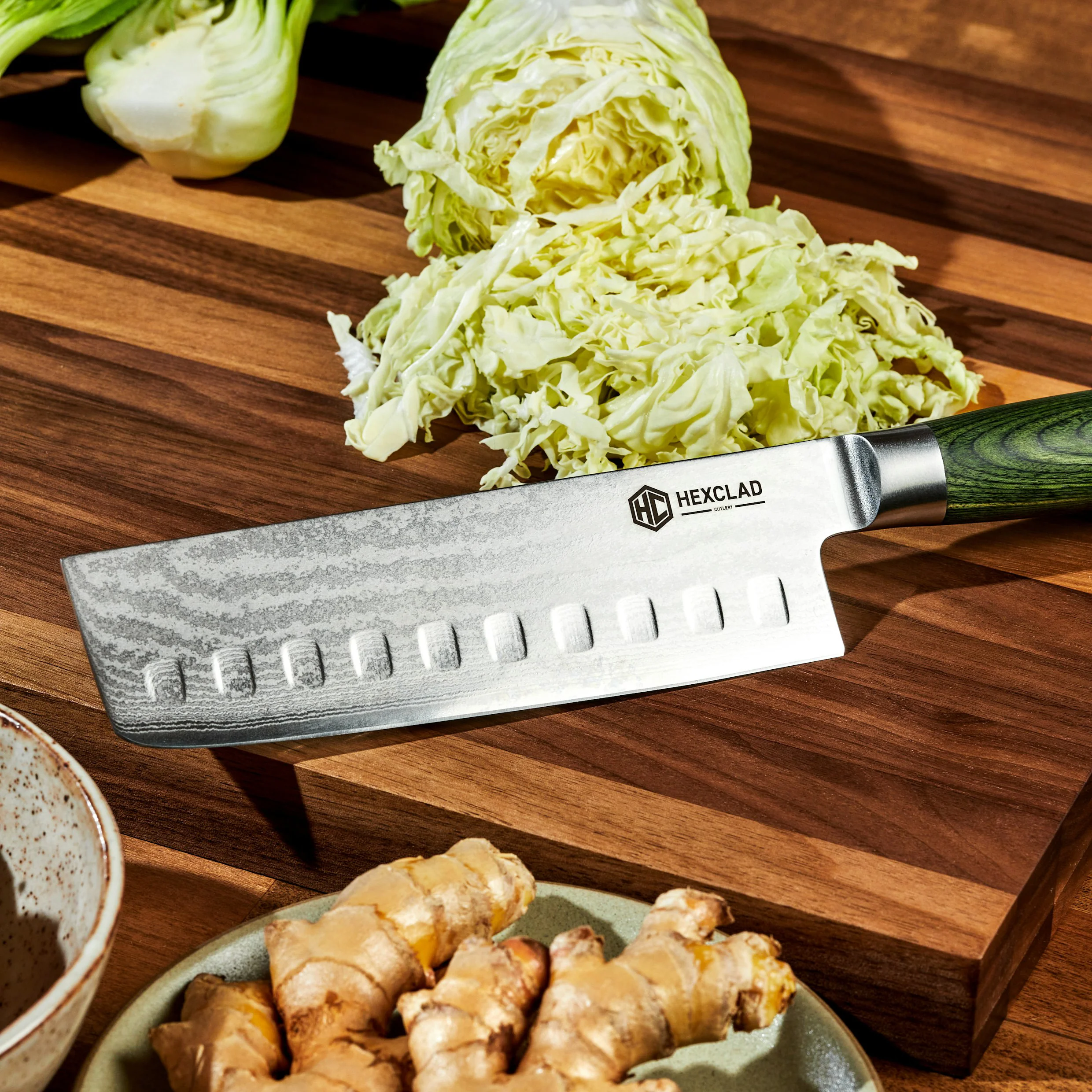 Damascus Steel Nakiri Knife, 6.5" (Green) - Image 6